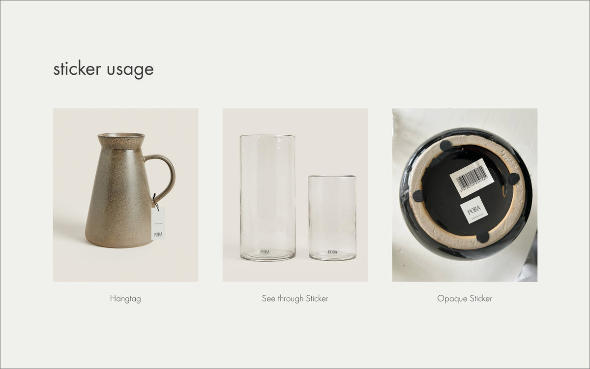 POBA hangtag and sticker usage on products